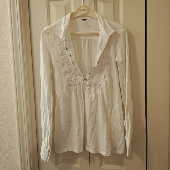 Free People White Boho Snap Up Tunic Top - Picture 4 of 15